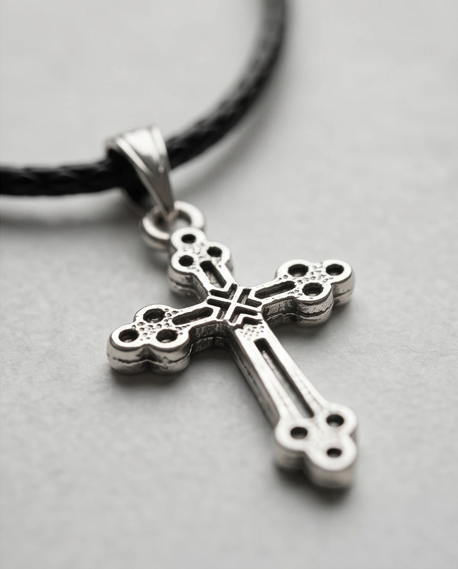 Silver Detailed Decorative Cross Necklace