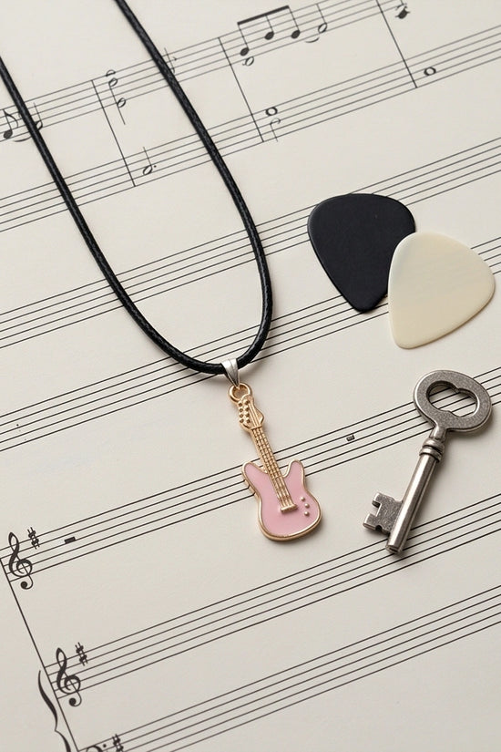 Gold and Pink Electric Guitar Necklace