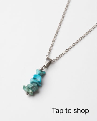 Silver Stacked Raw Turquoise Chip Stone Pendant Necklace