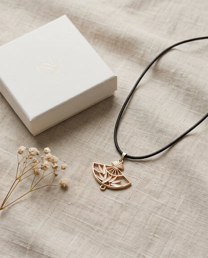 White Leaf Bamboo Fan Pendant Necklace