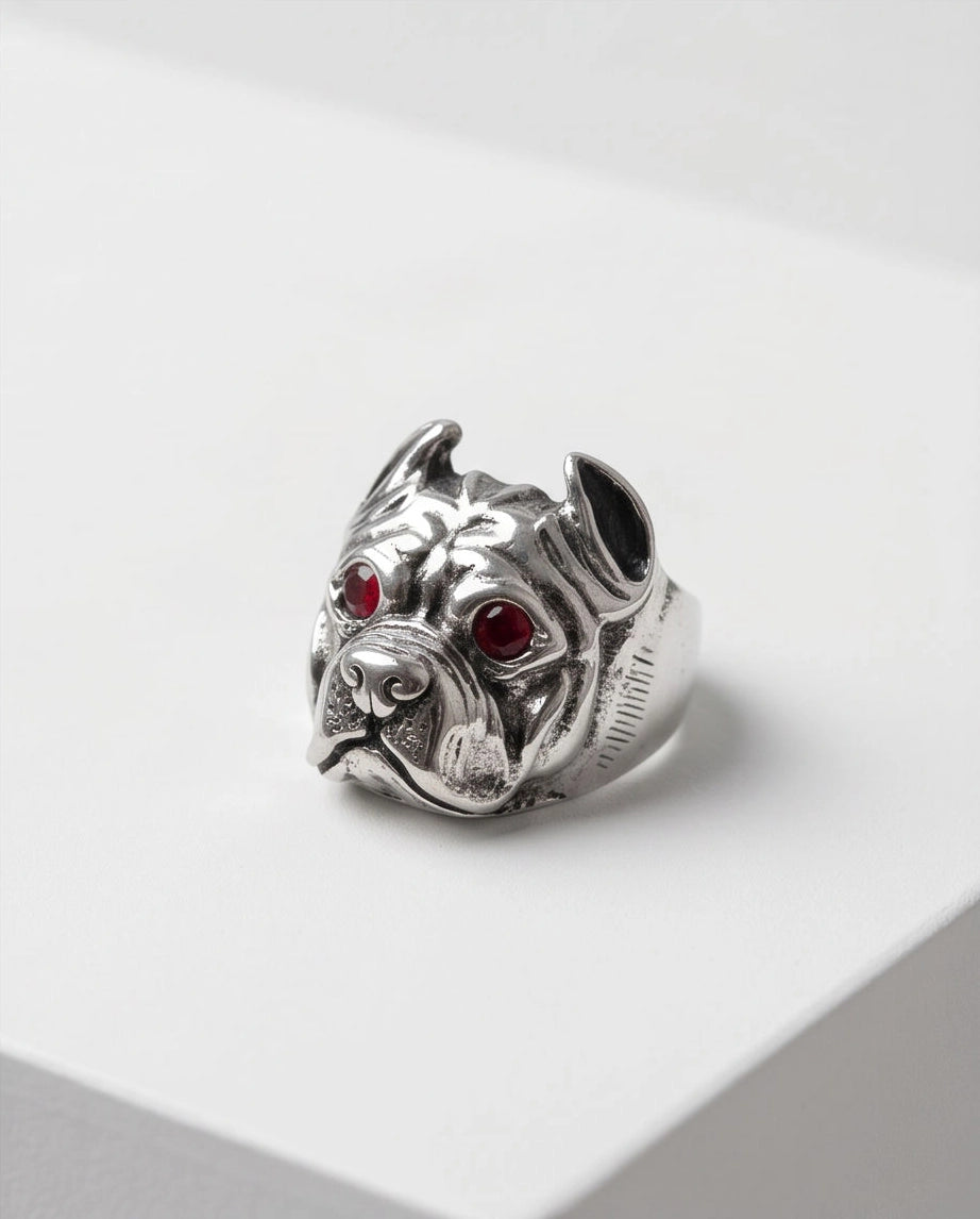 Ruby-Eyed Sculpted Pitbull Ring