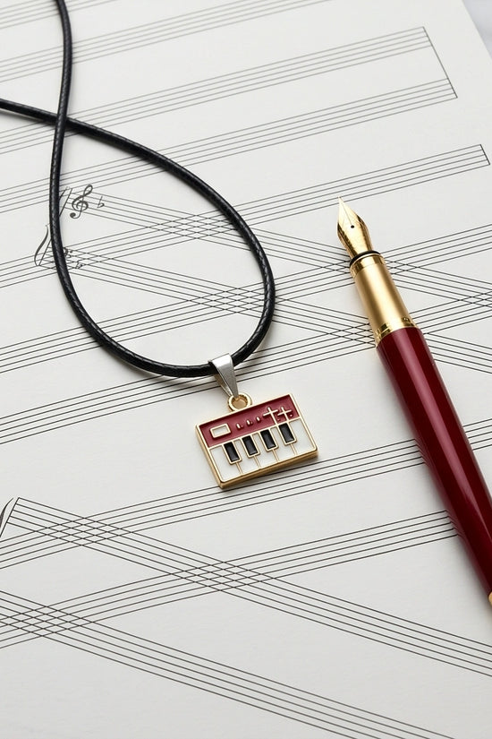Gold and Red Synthesizer Keyboard Necklace