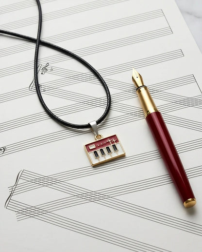 Gold and Red Synthesizer Keyboard Necklace