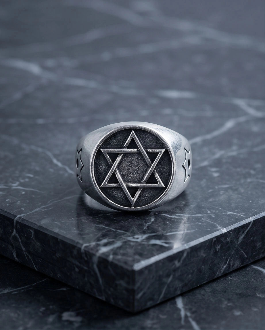 Silver Hexagram Celestial Signet Ring