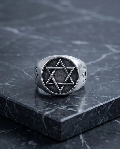 Silver Hexagram Celestial Signet Ring