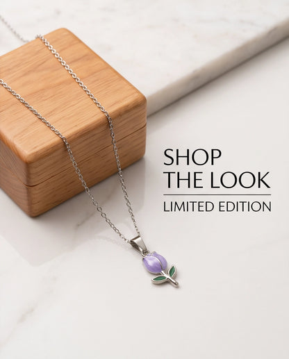 Silver Purple Enamel Tulip Pendant Necklace