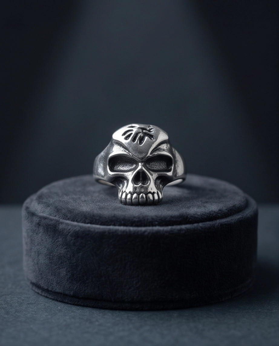 Spider Emblem Skull Signet Ring