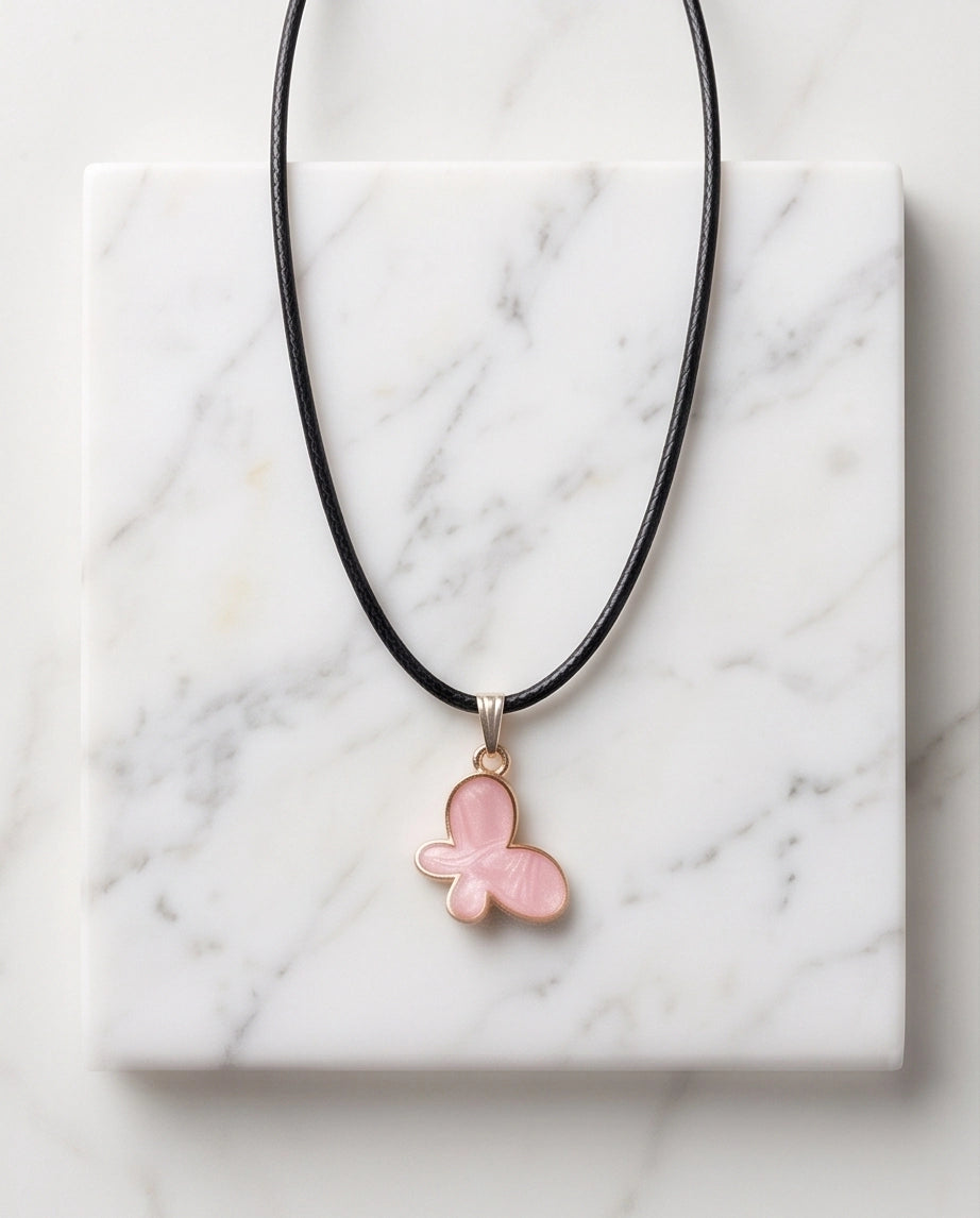 Soft Pink Butterfly Cord Necklace