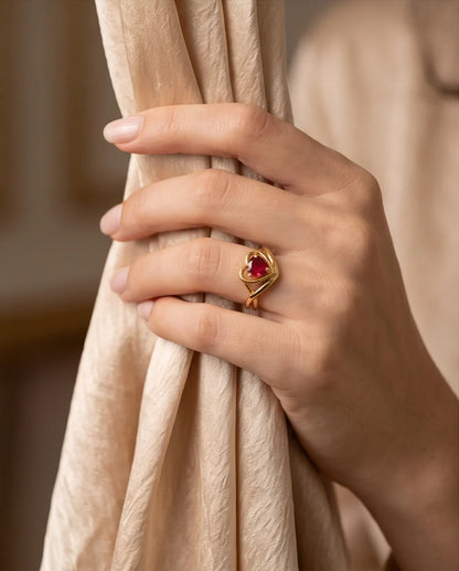 Gold Ruby Heart Twisted Infinity Ring