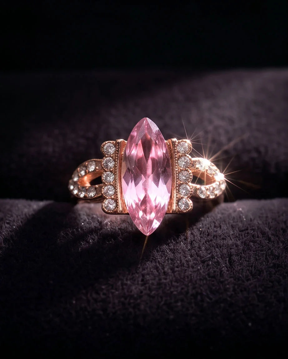 Rose Gold Marquise Pink Topaz Vintage Ring