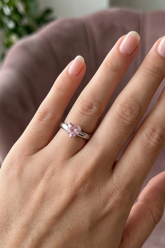 Sterling Silver Heart-Cut Pink Sapphire Solitaire Ring