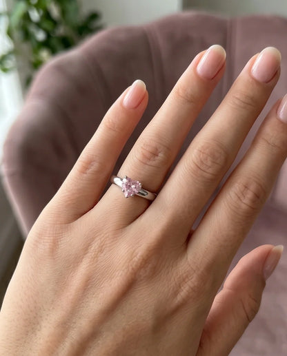 Sterling Silver Heart-Cut Pink Sapphire Solitaire Ring