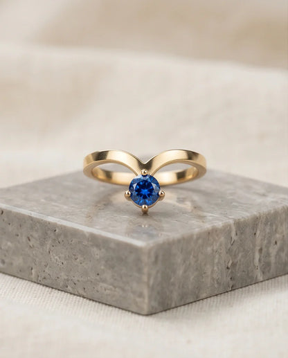 Gold Plated Blue Sapphire Droplet Chevron Ring
