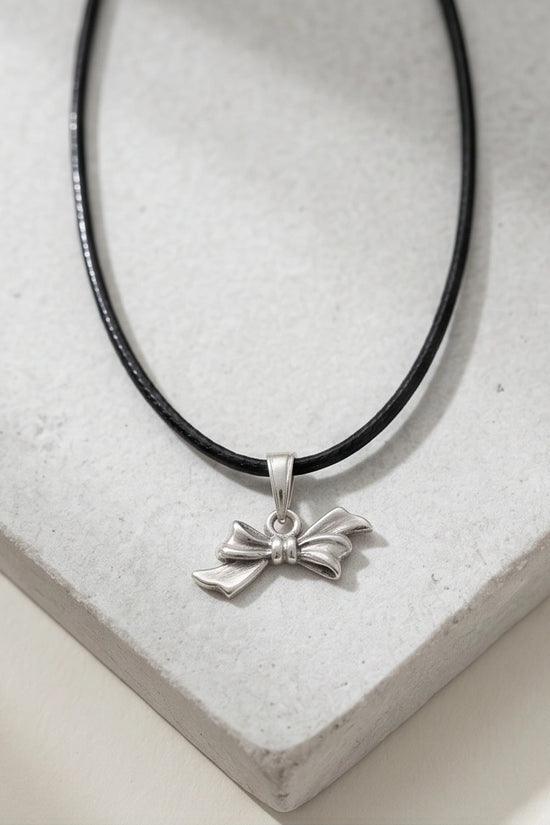 Silver Retro Ribbon Bow Necklace