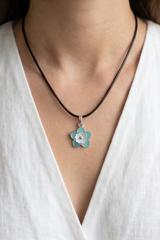 Serene Blue and White Layered Floral Enamel Pendant Necklace