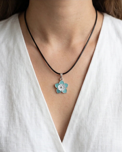 Serene Blue and White Layered Floral Enamel Pendant Necklace