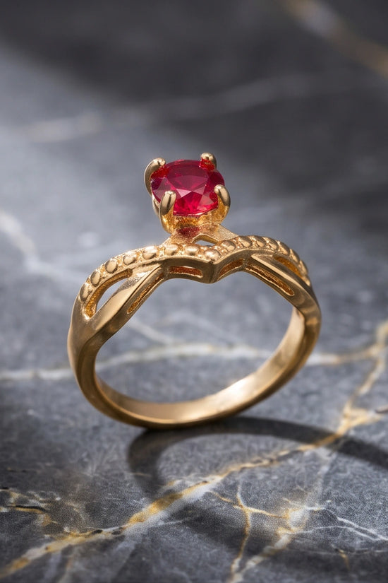 Gold Ruby Crown Chevron Statement Ring