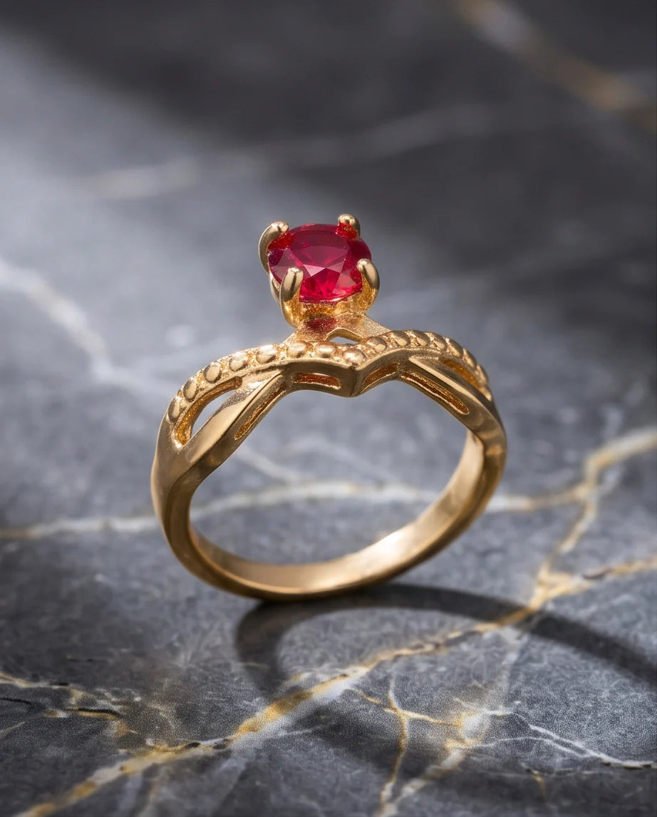 Gold Ruby Crown Chevron Statement Ring