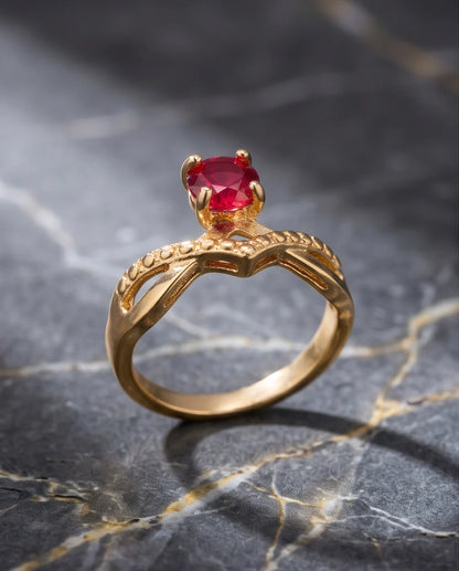 Gold Ruby Crown Chevron Statement Ring