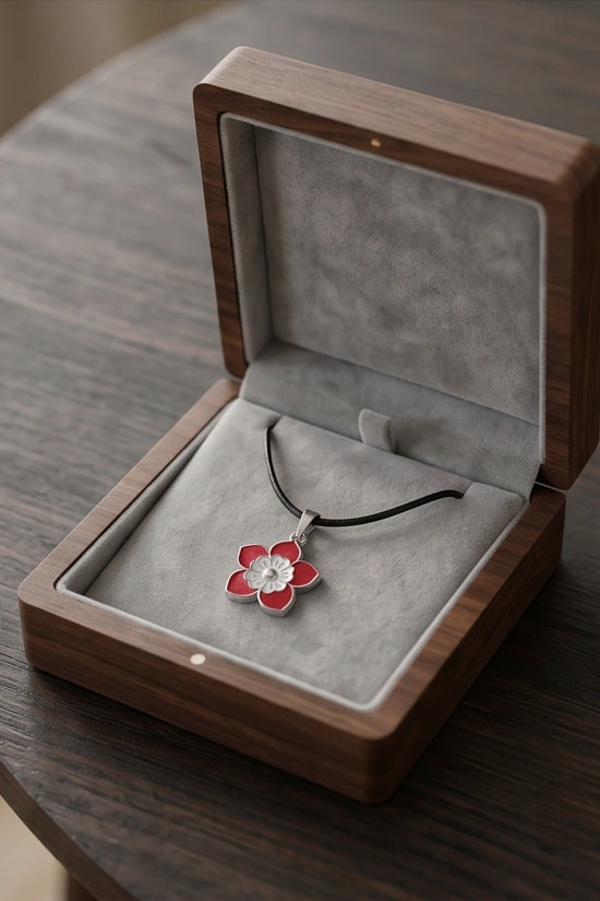 Vibrant Red and White Layered Floral Enamel Pendant Necklace