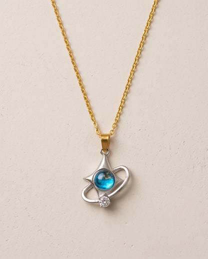 Silver Cosmic Four-Point Star Planet Ring Pendant Necklace