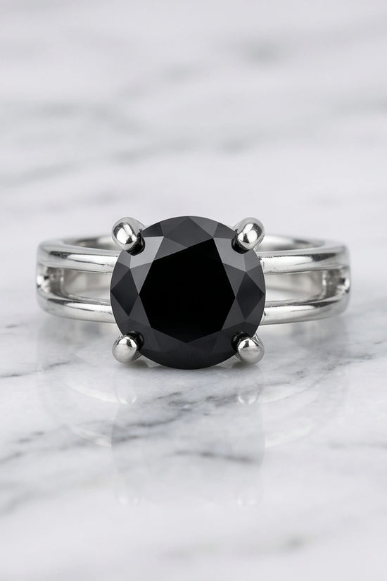 Sterling Silver Round-Cut Split Shank Black Onyx Ring