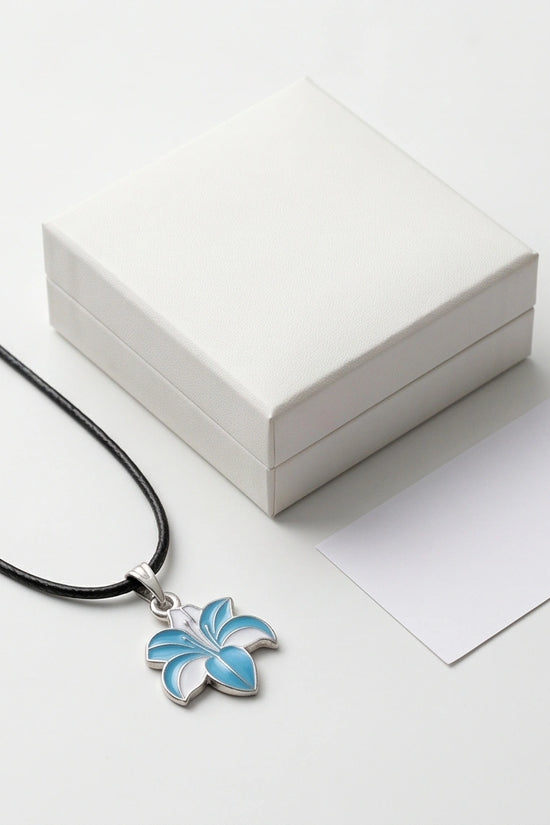 Serene Blue and White Lily Enamel Pendant Necklace