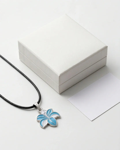 Serene Blue and White Lily Enamel Pendant Necklace
