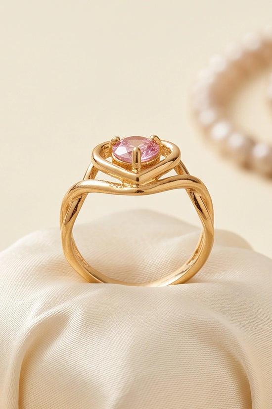 Gold Pink Tourmaline Heart Openwork Ring
