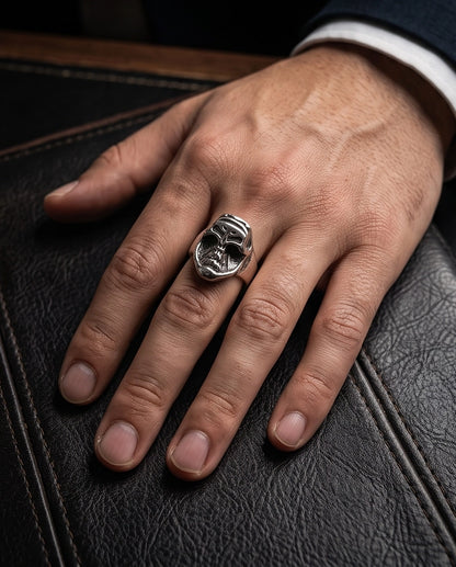 Masked Visor Sculpted Skull Signet Ring