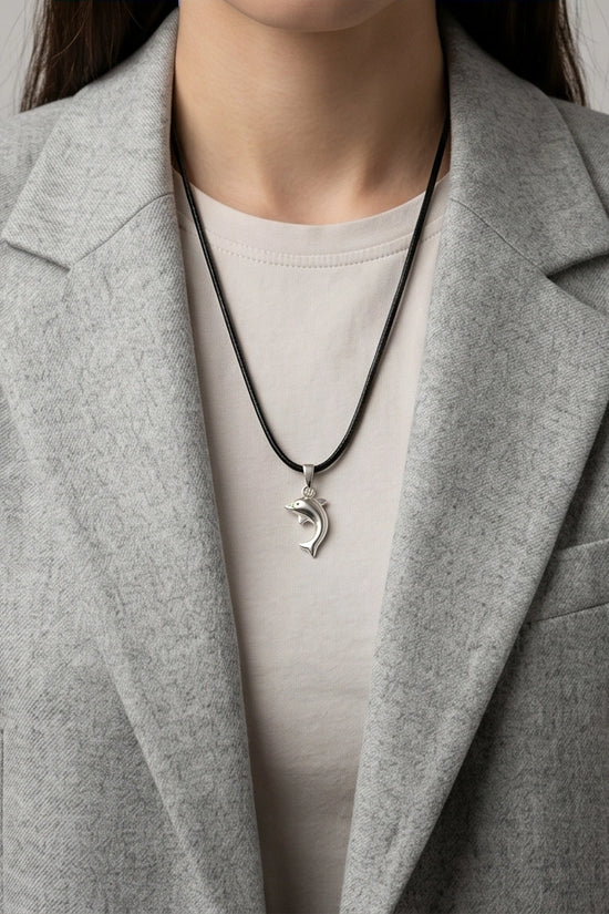 Silver Polished Playful Dolphin Necklace