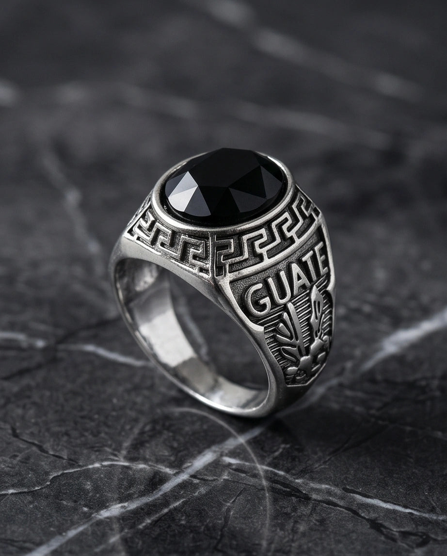 Vintage Black Onyx Military Signet Ring