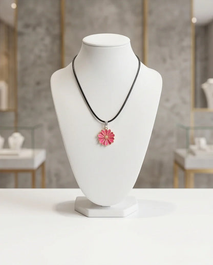 Pink Enamel Sunflower Pendant Necklace