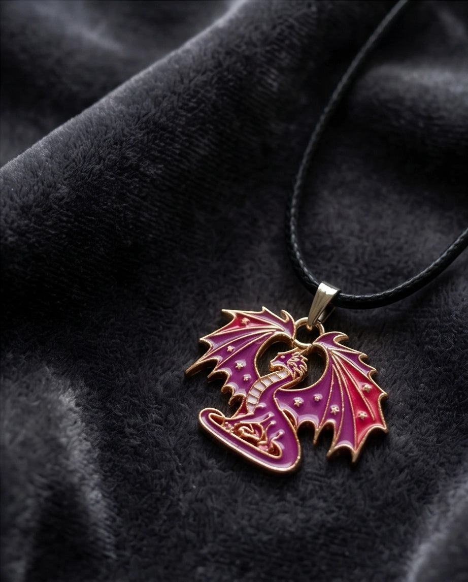 Celestial Magenta Dragon Pendant Necklace