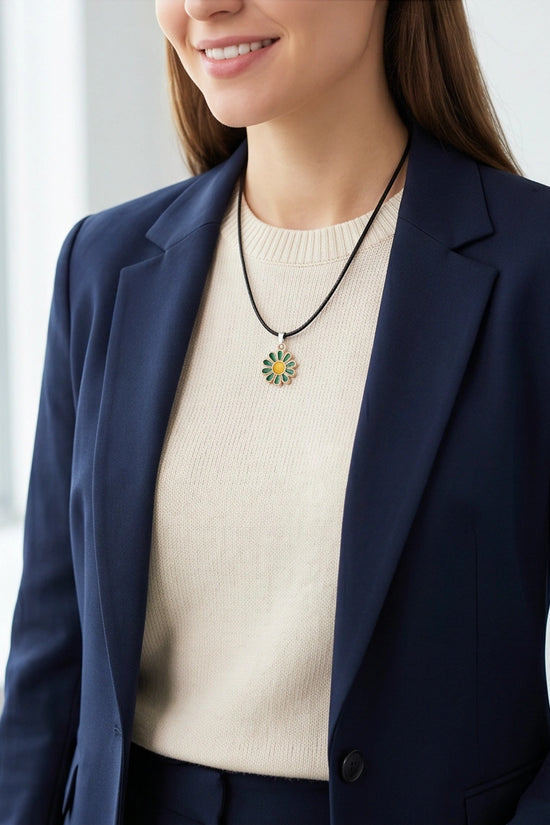 Gold and Green Sunflower Pendant Necklace
