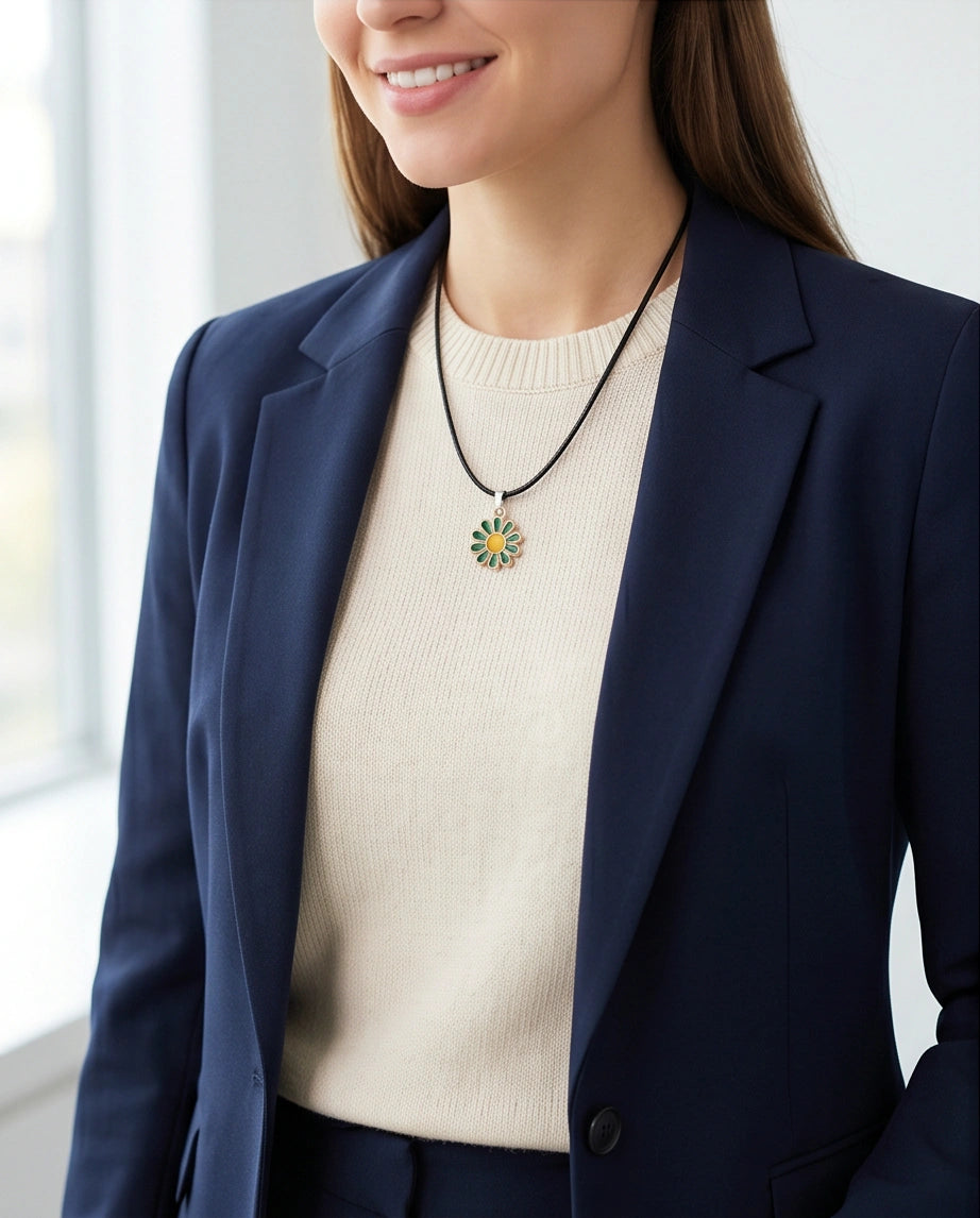 Gold and Green Sunflower Pendant Necklace