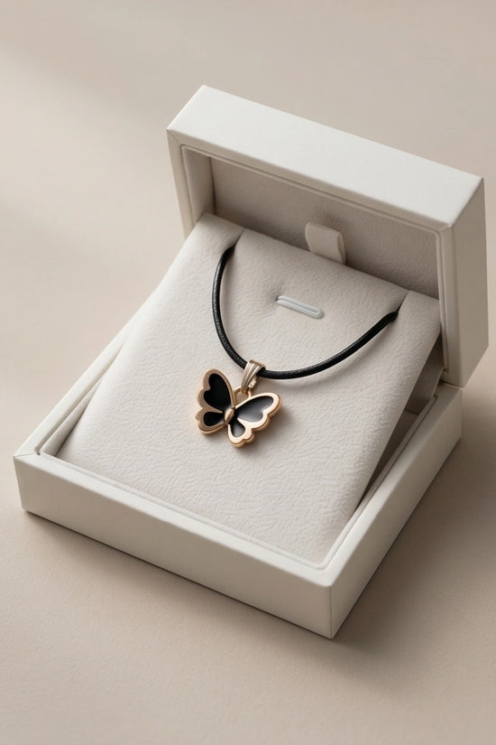 Gold and Black Butterfly Pendant Necklace
