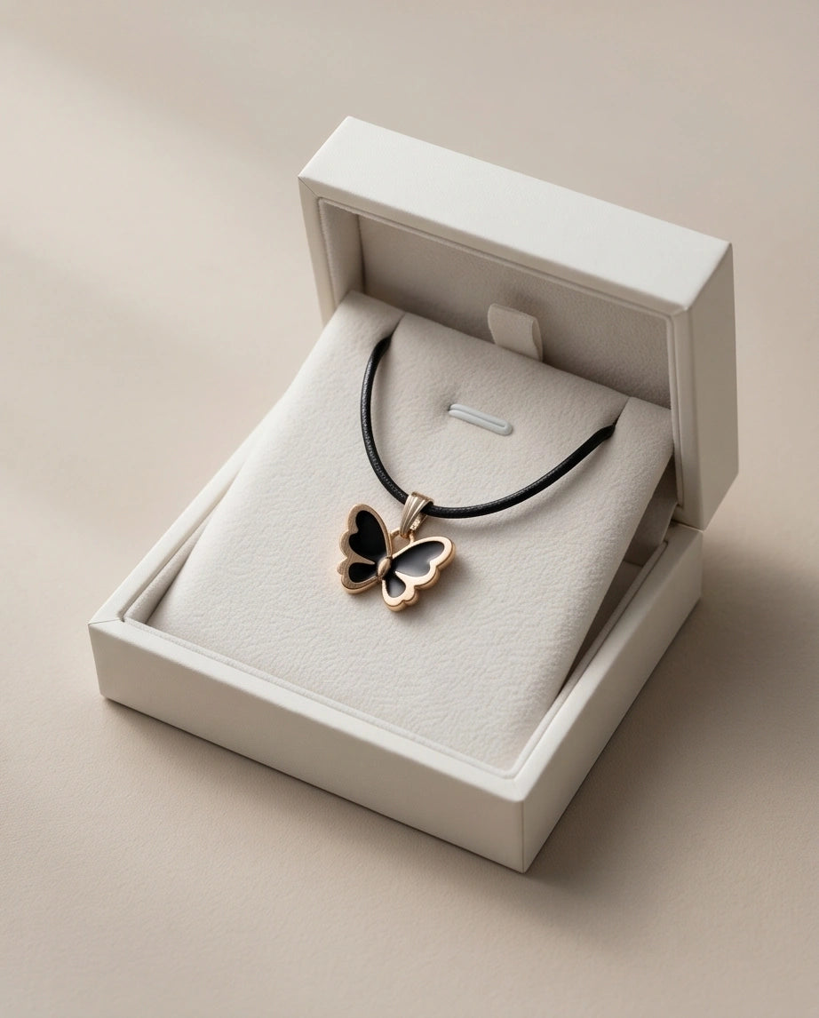 Gold and Black Butterfly Pendant Necklace