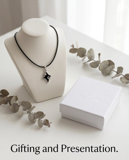 Celestial Black Starburst Moon Pendant Necklace