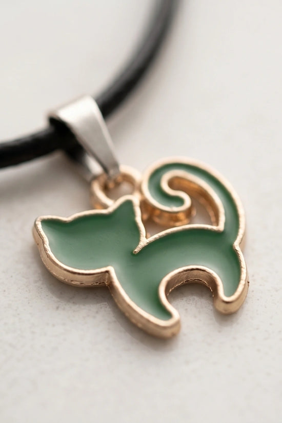 Gold and Green Cat Pendant Necklace