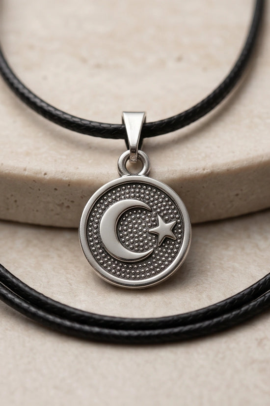 Silver Crescent Moon and Star Necklace