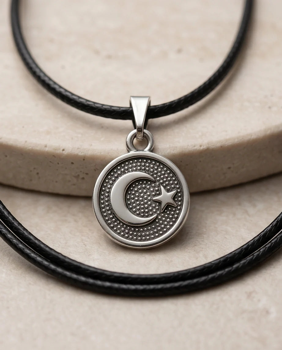 Silver Crescent Moon and Star Necklace