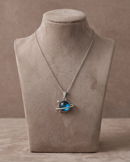 Silver Cosmic Saturn Galaxy Ring Pendant Necklace