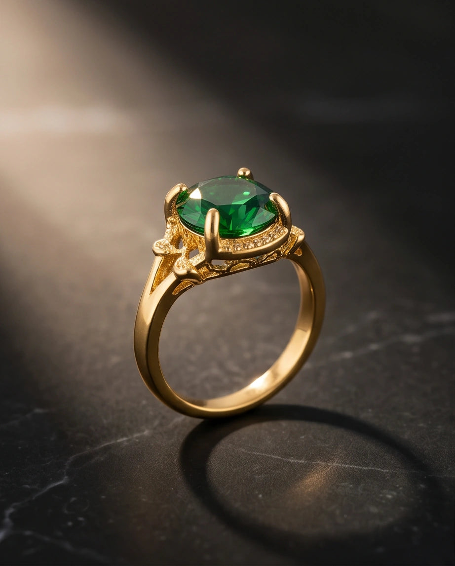 Golden Verdant Emerald Solis Ring