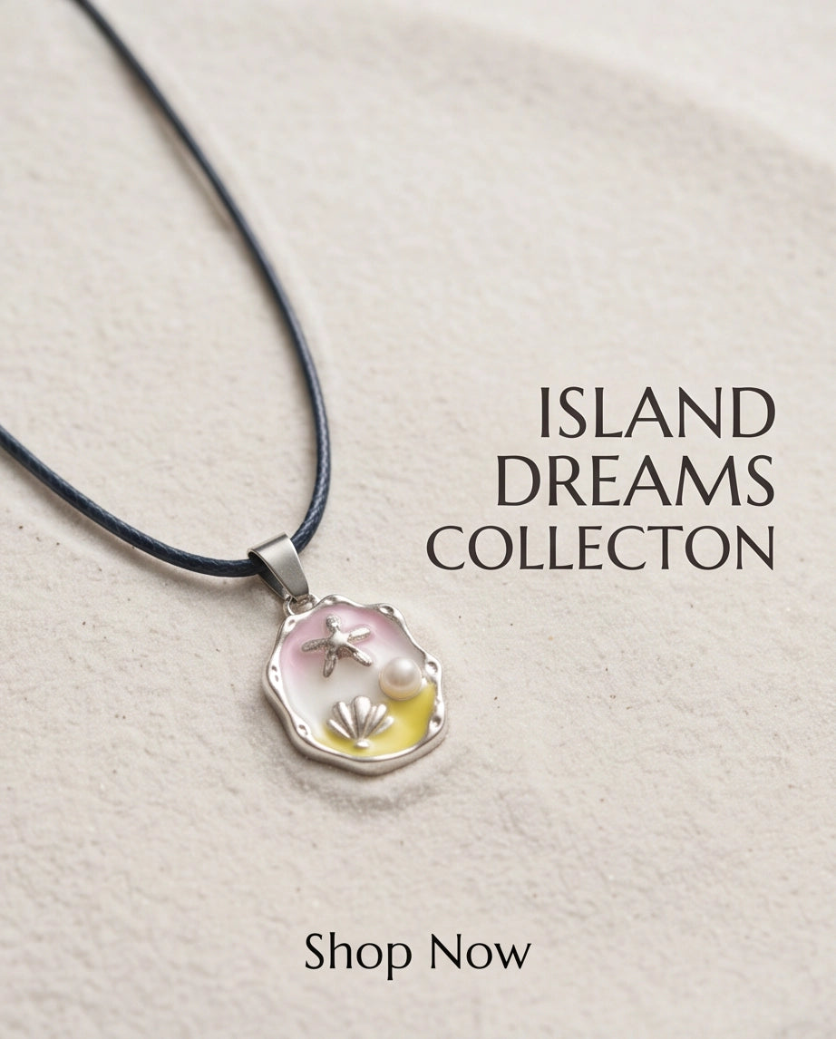 Silver Seashell Starfish Pearl Enamel Medallion Chain Necklace