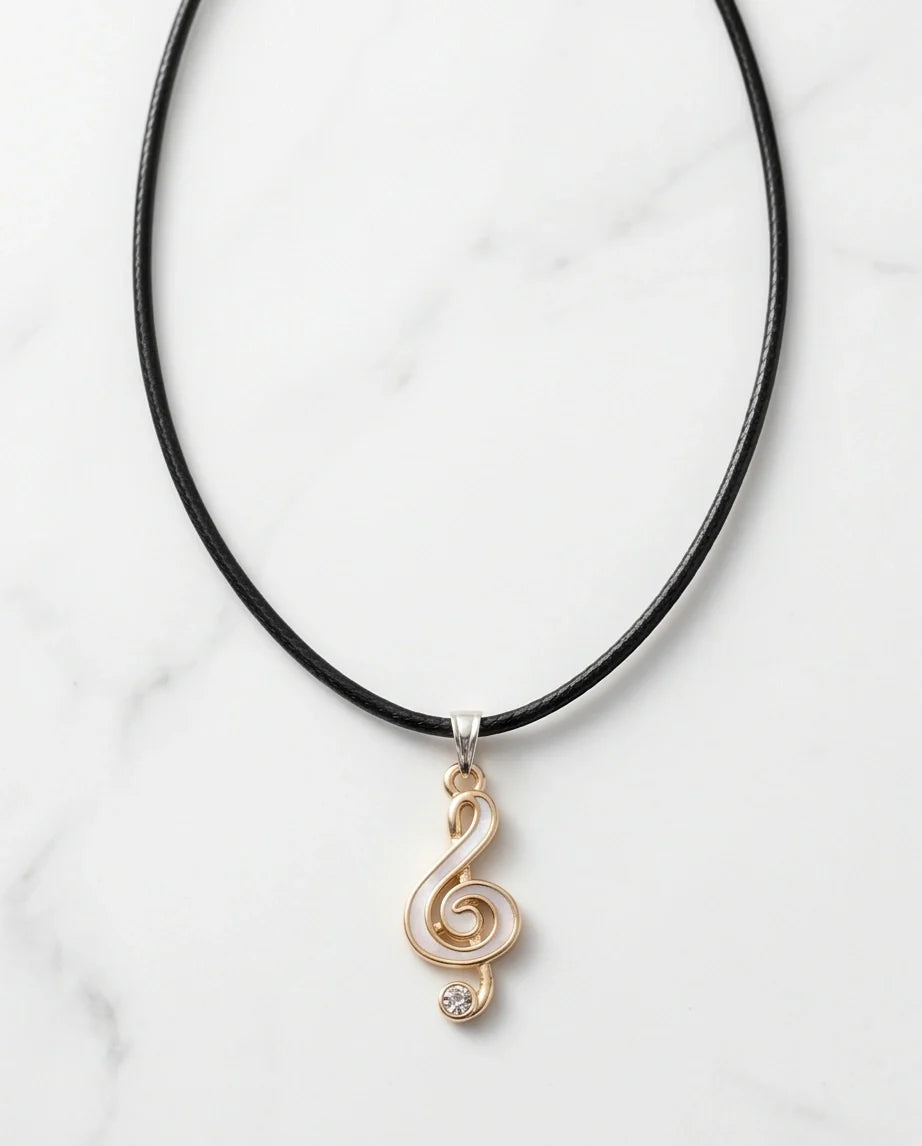 Rose Gold and White Treble Clef Necklace