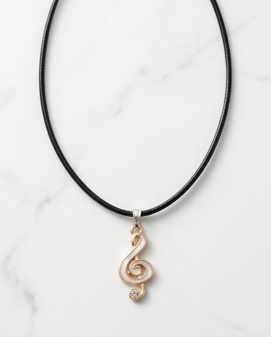 Rose Gold and White Treble Clef Necklace