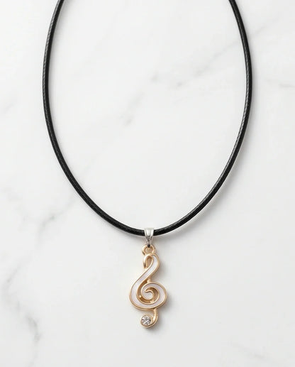 Rose Gold and White Treble Clef Necklace