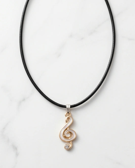 Rose Gold and White Treble Clef Necklace