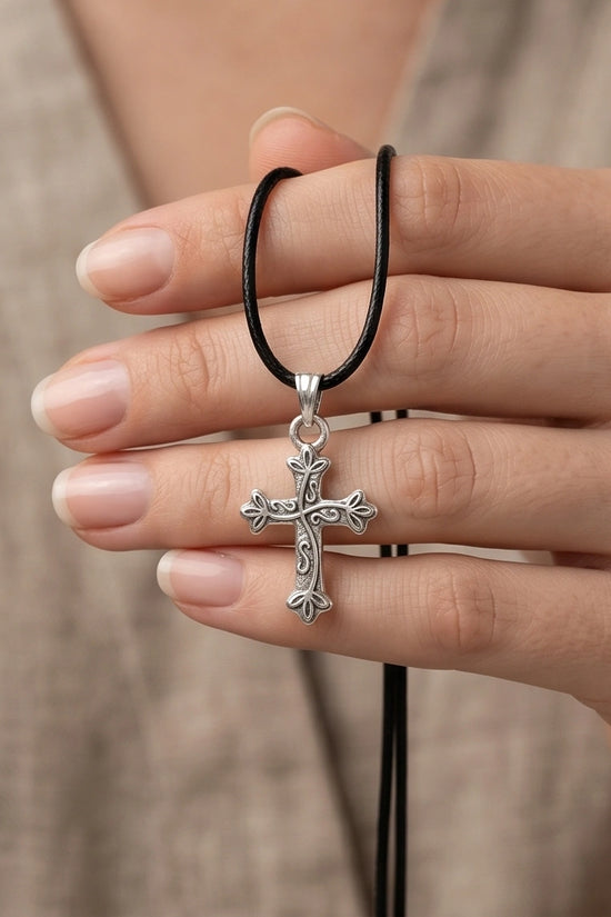 Silver Ornate Filigree Cross Necklace